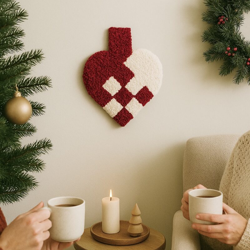 Tuftede julehjerter - rød/hvid