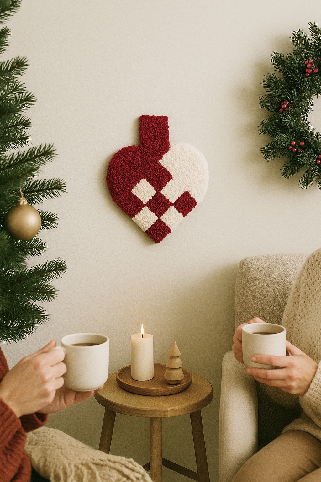 Tuftede julehjerter - rød/hvid
