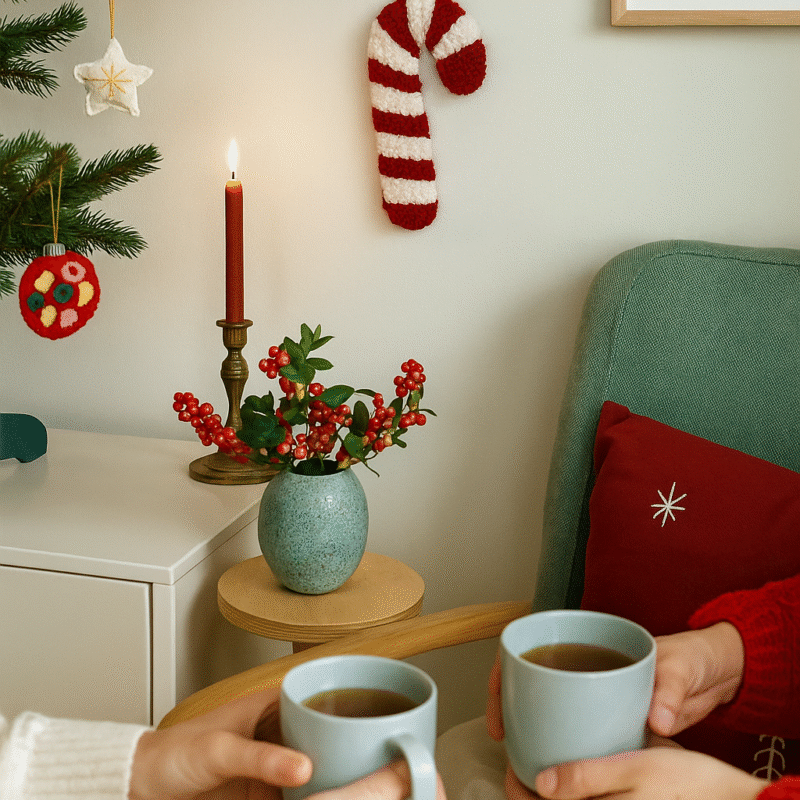 Tuftet julestok - Rød/hvid