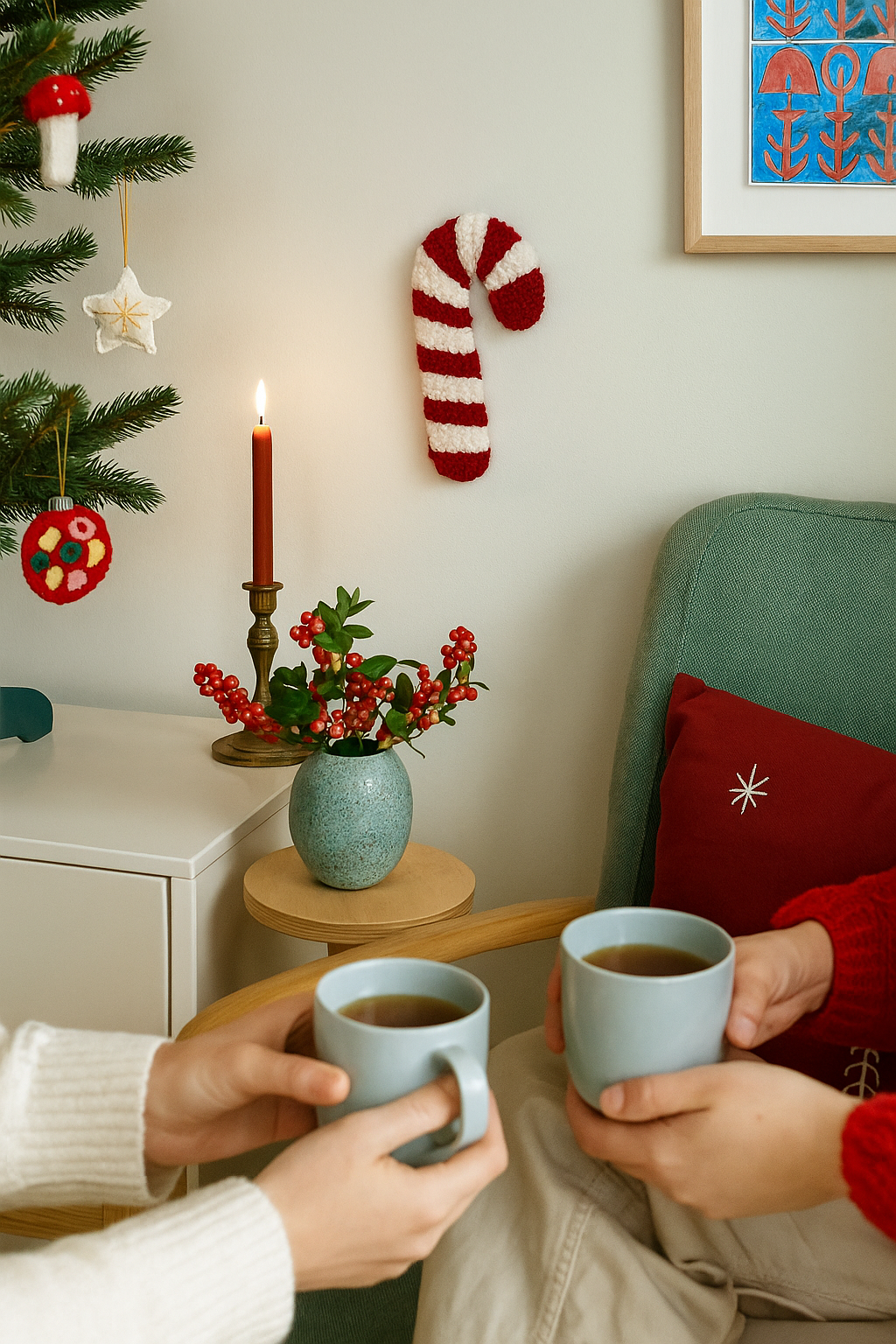 Tuftet julestok - Rød/hvid