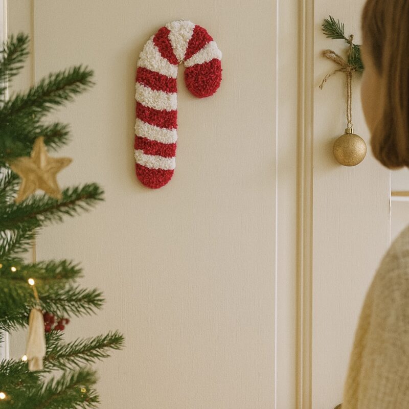 Tuftet julestok - Klassisk rød/hvid